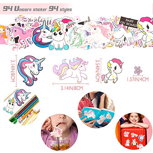 133PCS Regalo de cumpleaños de unicornio, llavero, anillos para el pelo, pegatinas, tatuajes para niños, piñata de unicornio, regalo de cumpleaños para niñas