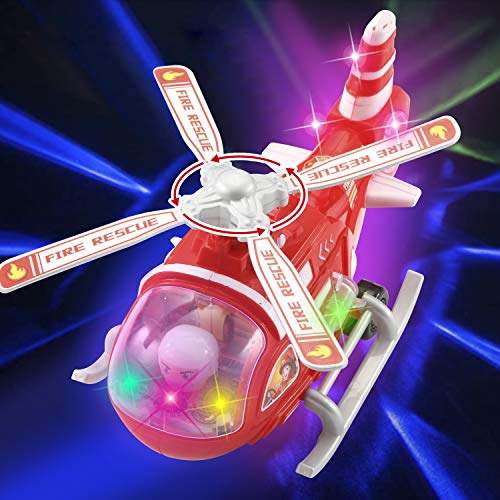 2 Piezas de Vehículo de Juguete, Camión de Bomberos y Helicóptero de Rescate con Luces y Sonidos Impresionantes 4D para Niños