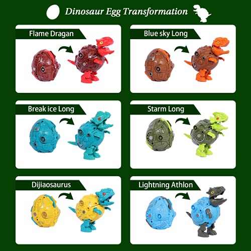 6 en 1 Juguetes de Dinosaurios Robot para niños , Dinosaurio Transformers Juguete, Huevos de Dinosaurio con Dos Modos Variables Dinosaurios pequeños/ Robot Dinos Grande para Niños de 6-12 Años
