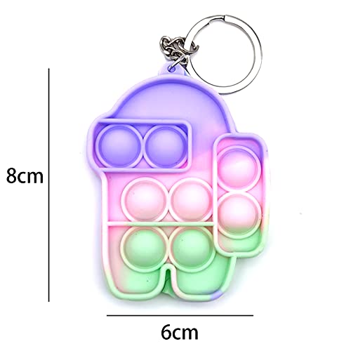 6 Pcs Mini Pop Fidget Simple Dimple Toy,Mini Push Pop Fidget Toy Keychain,Mini Rainbow Tie dye Bubble Wrap Sensory Silicone Toy, Autism Needs Stress Reliever Tactile Logic Game for Kids
