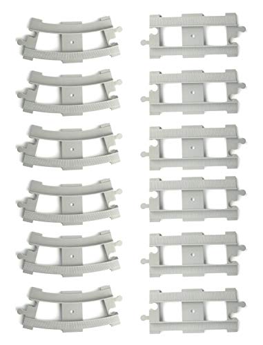6 Vías Curvadas - 6 Vías Rectas - Gris Claro - Extensión Accesorios Compatibles con Tren de Marca Líder de Bloques de Construcción