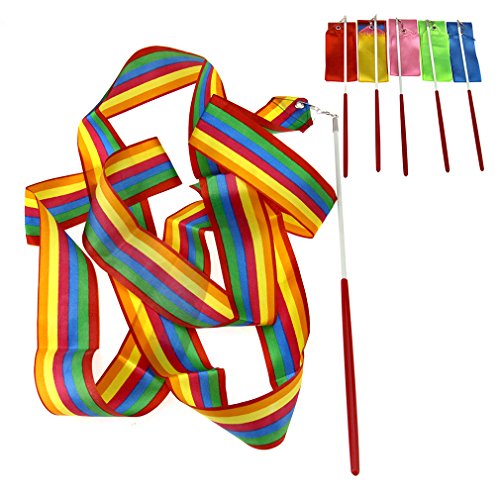 6 x Mix Colours 4M Gym Dance Ribbon Rhythmic Art Gymnastic Streamer Twirling Rod