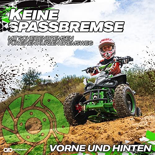 Actionbikes Motors Miniquad eléctrico para niños, 1000 W, 36 V, frenos de disco, sistema de seguridad táctil, interruptor de pie (1000 W), color negro y rojo