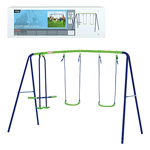 Aktive 54080 - Columpio jardín exterior para niños, Columpio infantil, Columpio doble, Balancín para niños, medidas 280x140x179 cm, 4 asientos, peso máx 180 kg, +3 años, Aktive Sports