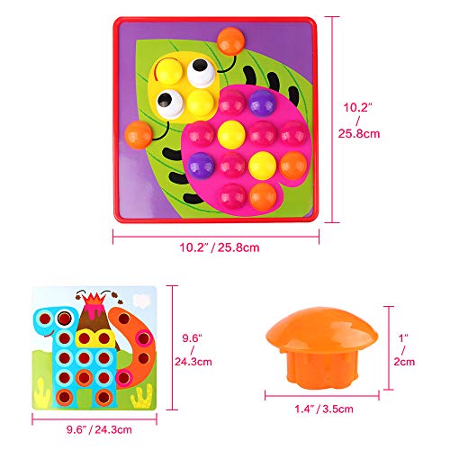 AMOSTING Mosaicos Infantiles, Juguetes Montessori de Colores Mosaico Niños Juegos Educativos para Niños, Juego Preescolar a Partir de 3 4 5 Años, 10 Cartas y 46 Botones