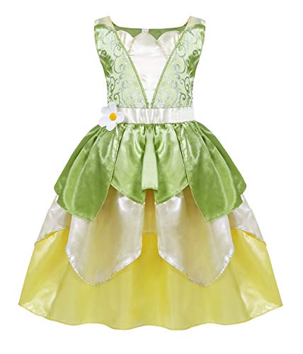 AmzBarley Disfraces de Princesa Tiana Niñas Vestidos Vestido de Fiesta Cumpleaños Partido Cosplay Halloween Carnaval Elegante