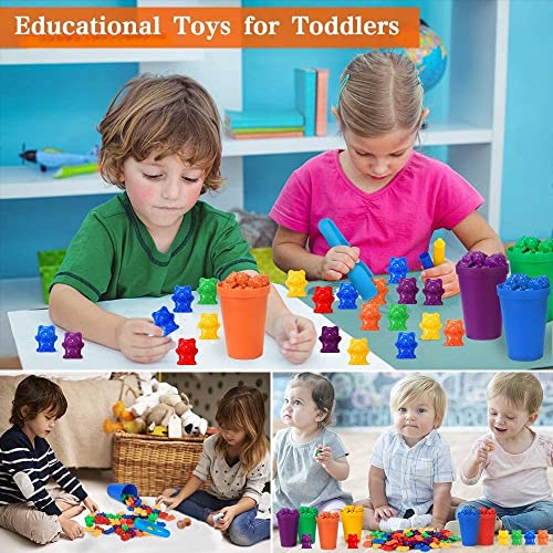 Archile Contando Osos Conjunto Montessori Juguete, 71pcs del Arco Iris Contando con los Osos de concordancia de Color clasificación y almacenaje y Tazas de Dados y Pinzas Habilidades matemáticas rega