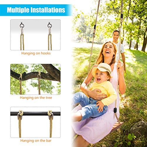 Asiento de Columpio de Madera con Cuerda de cáñamo Ajustable, Columpio de árbol para niños y Adultos, Juego de Columpio de Cuerda para Juegos de jardín al Aire Libre en Interiores (17.7Lx7.9W)