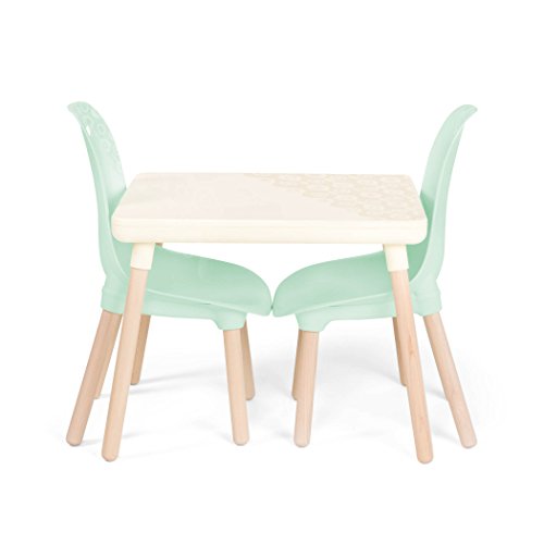 B. spaces by Battat Kids Table & Chairs Juego 1 Mesa de Manualidades y 2 sillas para niños con Patas de Madera Natural (Marfil y Menta), Blanco