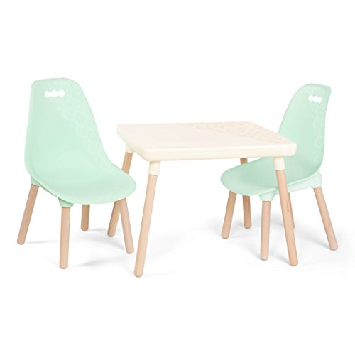 B. spaces by Battat Kids Table & Chairs Juego 1 Mesa de Manualidades y 2 sillas para niños con Patas de Madera Natural (Marfil y Menta), Blanco