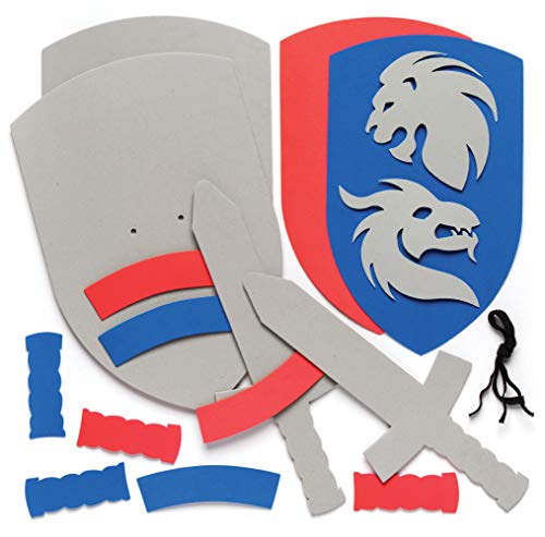Baker Ross AR456 - Kits de Espada y Escudo de Espuma (Pack de 2) para Crear y Jugar con Niños, Blanco, 28 cm & 27 cm
