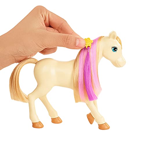Barbie con Caballo y Poni Muñeca rubia con caballo y poni de juguete, accesorios de establo y para peinar, regalo para niñas y niños +3 años (Mattel HGB58)
