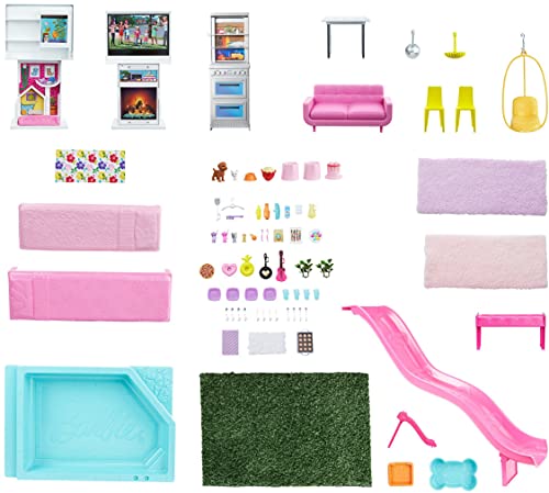 Barbie Dreamhouse 2021 Día y noche Casa para muñecas de juguete de 3 plantas con accesorios, regalo para niñas y niños +3 años (Mattel GRG93)