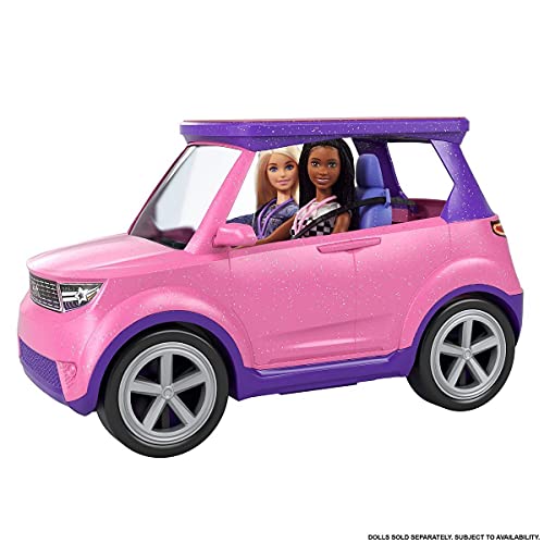Barbie Dreamhouse Coche musical rosa con purpurina, vehículo de juguete para muñecas, regalo para niñas y niños +3 años (Mattel GYJ25)