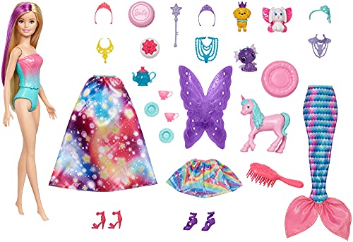 Barbie Dreamtopia Calendario de adviento, muñeca con accesorios sorpresa de juguete (Mattel GYN36)