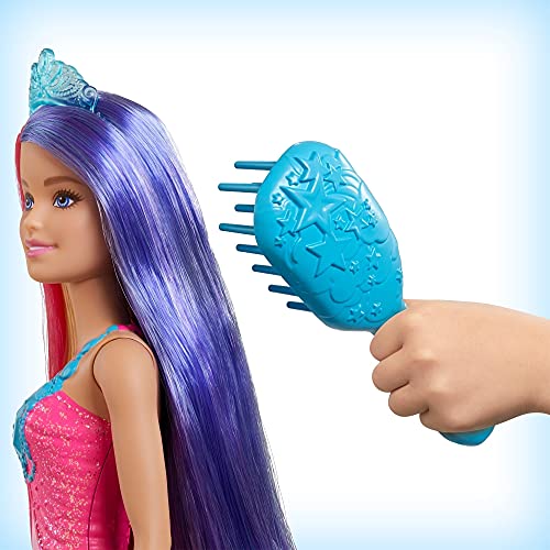 Barbie Dreamtopia Muñeca princesa con pelo de colores, falda moda fantasía, accesorios y peine de juguete (Mattel GTF38)