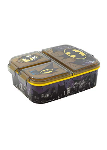 Batman caja de almuerzo fiambrera caja de comida para niños con 3 compartimentos separados + y pegatinas de nombre para niños