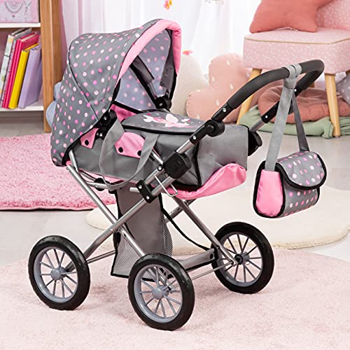 Bayer Design 13666Aa City Star - Cochecito Para Muñecas de Hasta 46 cm, Plegable, Combolsa, Moderno, Color Gris/Rosa Con Hada, Ajustable Entre 30 y 65 cm