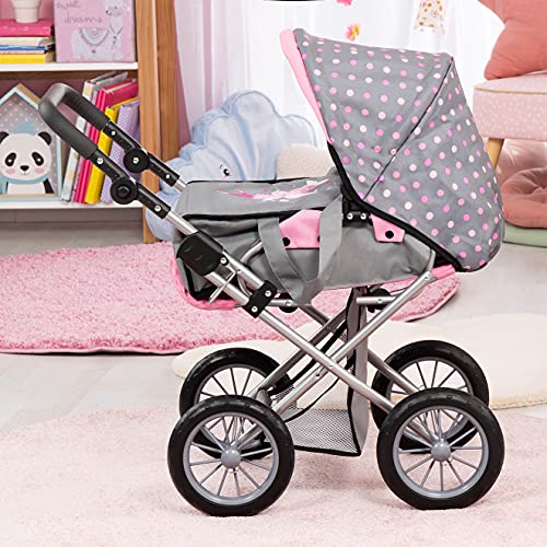 Bayer Design 13666Aa City Star - Cochecito Para Muñecas de Hasta 46 cm, Plegable, Combolsa, Moderno, Color Gris/Rosa Con Hada, Ajustable Entre 30 y 65 cm