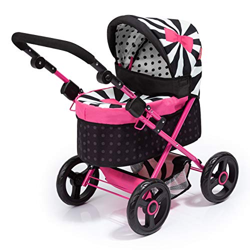 Bayer Design- Cochecito de Muñeca Cosatto CABI, Ajustable, Plegable, con Bolso Cambiador, Color Negro, Blanco, Rosa (13004AB)