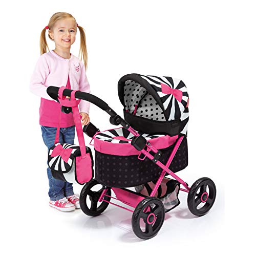 Bayer Design- Cochecito de Muñeca Cosatto CABI, Ajustable, Plegable, con Bolso Cambiador, Color Negro, Blanco, Rosa (13004AB)