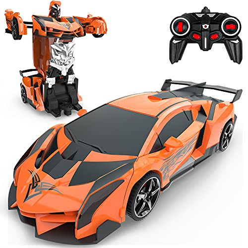 Baztoy Coche Teledirigido, 2 in 1 Coche & Robot Transformar RC Car, 2.4GHz Coche Radiocontrol con 360° Rotazione Batería Recargable, Coches de Juguetes Niños 3-12 Años para Regalo Navidad Juegos