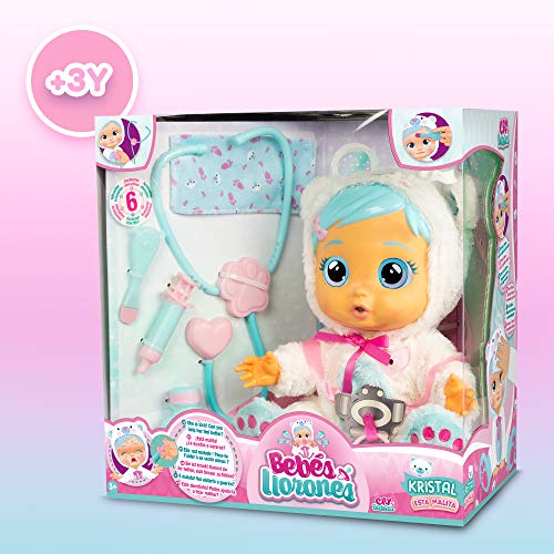 Bebés Llorones Kristal está malita - Muñeca interactiva que llora de verdad y emite sonidos reales de bebé