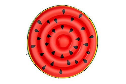 BESTWAY 43140 - Isla Hinchable Diseño Sandía Φ188 cm Vinilo Rojo y Verde con Cuerda de Agarre, Válvulas de Seguridad, Agarraderas y Parche de Reparación Incluido