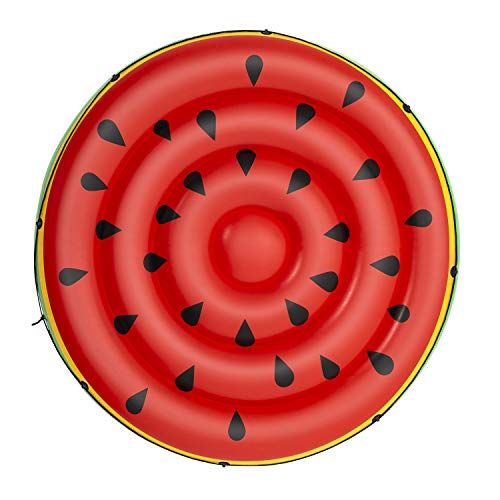BESTWAY 43140 - Isla Hinchable Diseño Sandía Φ188 cm Vinilo Rojo y Verde con Cuerda de Agarre, Válvulas de Seguridad, Agarraderas y Parche de Reparación Incluido