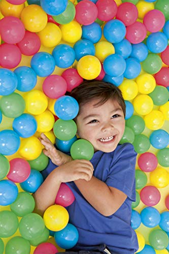 BESTWAY 52027 - Bolas de Colores para Piscina de Bolas Hinchable 100 Unidades de PVC con Bolsa de Transporte 4 Azul, Amarillo, Verde y Rosa Diámetro 6,4 cm