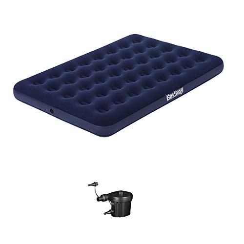 BESTWAY 67287 - Colchón Hinchable Doble 191x137x22 cm con un Inflador Eléctrico Incluido, Superficie Flocada para Interior / Exterior con Bolsa de Transporte