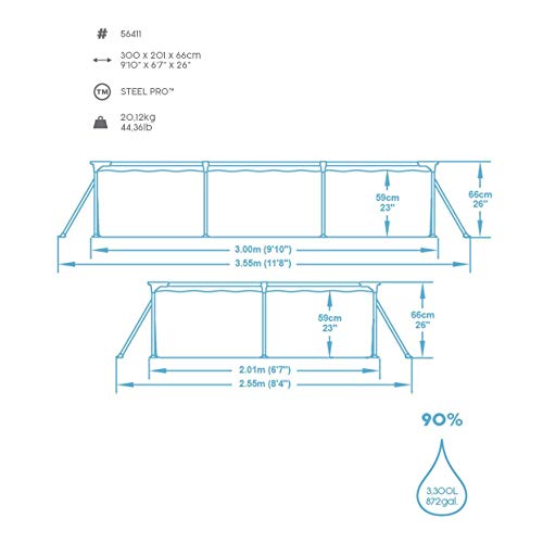 Bestway Steel Pro Frame - Piscina cuadrada (300 x 201 x 66 cm, marco de acero, con bomba de filtro), color azul