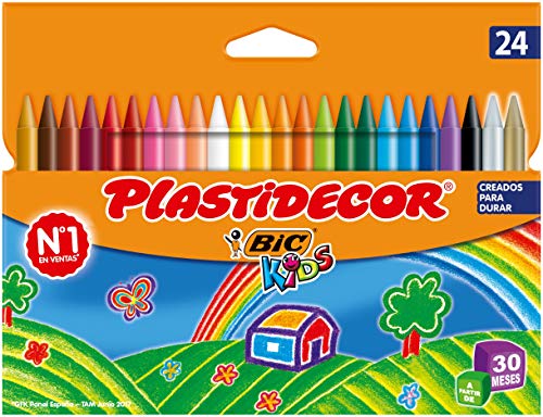 BIC Kids Ceras de Colores para Niños, Óptimo para material escolar,Plastidecor, Colores Vivos Surtidos, Material Escolar, 24 Ceras