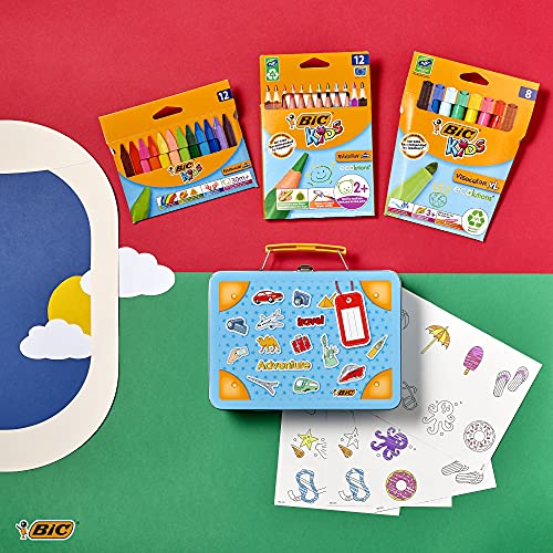 BIC Kids Memory Game Estuche Viaje: Lápices, Ceras, Rotuladores, Juego de Memoria 32 Piezas - Caja de 64