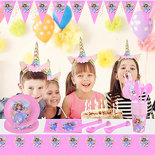 BKJJ Princess Juego de fiesta de cumpleaños 82 Piezas Decoraciones Cumpleaños Princess Vajilla de Fiesta TemÁTica de Disney Decoraciones para Cumpleaños