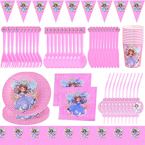 BKJJ Princess Juego de fiesta de cumpleaños 82 Piezas Decoraciones Cumpleaños Princess Vajilla de Fiesta TemÁTica de Disney Decoraciones para Cumpleaños