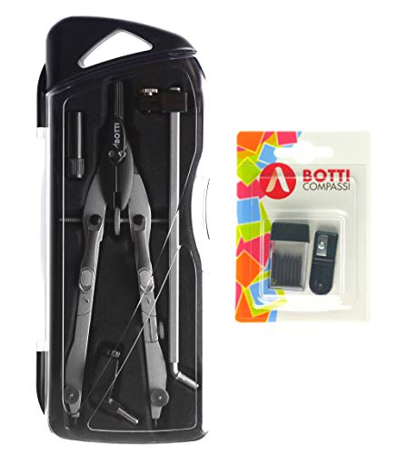 BOTTI Juego de 6 barandillas de metal profesional con apertura rápida y barras articulables, con extensión, sacapuntas extra y minas para escuela media superior técnica, fabricado en Italia