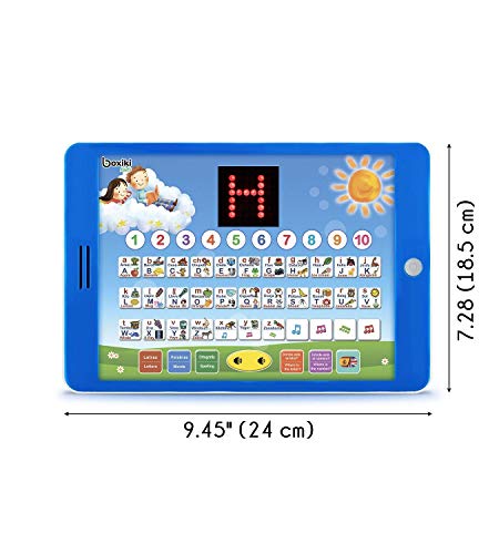 Boxiki kids Tablet Educativa de Juguete Bilingüe Español-Inglés Pantalla LCD por Pad Toca y Enseña para niños aprendiendo Español e Inglés. Juegos ABC, Deletreo, Juegos, Melodias Divertidas