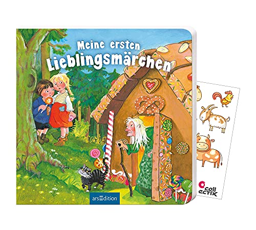Buchspielbox Mi primer cuentos favoritos (libro de cartón) + pegatinas de animales, libro infantil a partir de 2 años.