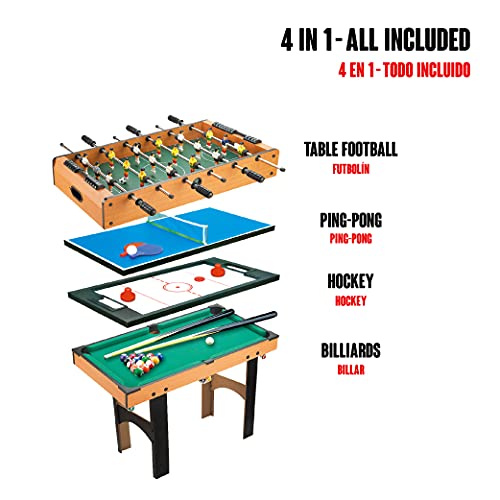 Calma Dragon 6611, Mesa Multijuegos, 4 en 1, (Medidas: 87 x 43 x 73cm) Billar, Ping Pong, Hockey y Futbolín, Regalo ideal para toda la Familia, Multigame para Adultos y Niños, Juego