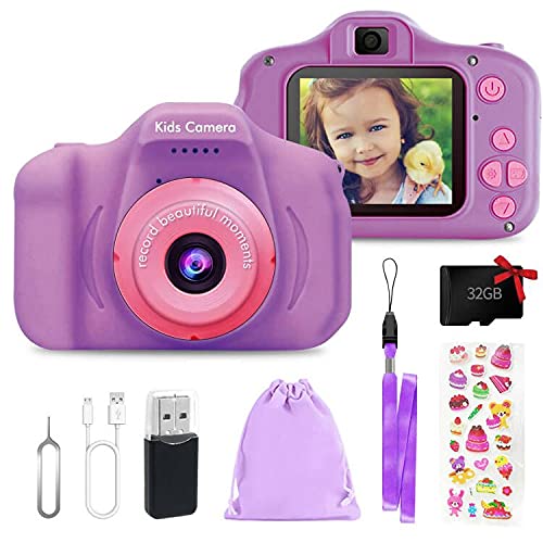 Cámara de fotos digital para niños y niñas, cámara de vídeo HD 1080P, para todos los pequeños, juguetes de cámara para regalo de cumpleaños, para 3, 4, 5, 6, 7, 8 años (morado)