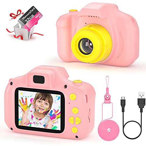 Cámara Fotos Infantil Digital para Niños Juguetes Niña Regalos para Niños Pantalla HD de 2 Pulgadas 1080P Tarjeta de 32GB TF Regalos Juguete para Niños de 3 a 12 años Niños Niñas Cumpleaños (Rosa)