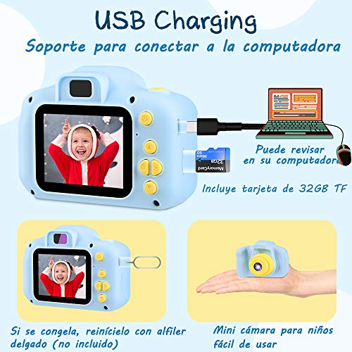 Camara para Niños Juguetes para Niño Regalos para Niños Pantalla HD de 2 Pulgadas 1080P Tarjeta de 32GB TF Regalos Juguete para Niños 3 a 12 años de Niños y Niñas Cumpleaños (Azul)