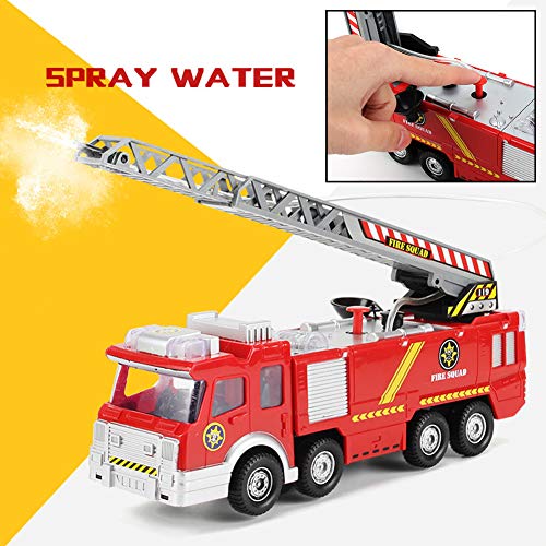 Camión de Bomberos Eléctrico Juguete Coche Vehiculo con Luz, Sonidos, Bomba de Agua y Escalera Extendible para niños 3 4 5
