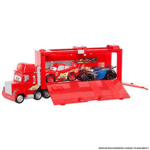 Cars Camión Mack Track Talkers Coche de juguete con sonidos, almacena 2 vehículos, juguete para niños +3 años (Mattel GYK60)