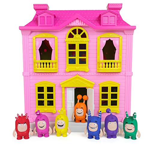 Casita Infantil Oddbods Rosa y Amarilla para Chicas - Incluye Espacios Interiores y Exteriores con Muebles y 7 Figuras con Detalles, para Mayores de 3 Años