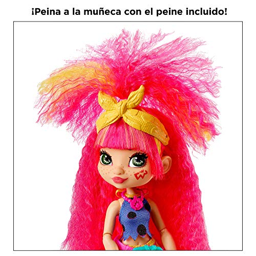 Cave Club Muñeca Emberly, muñeca prehistórica con mascota y accesorios (Mattel GNL83)