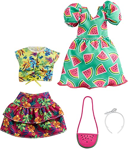 CDU Barbie Pack 2 Looks de Moda: Ropa y Accesorios de muñeca con Motivo de Fresas y Tropical (Mattel GRC85)