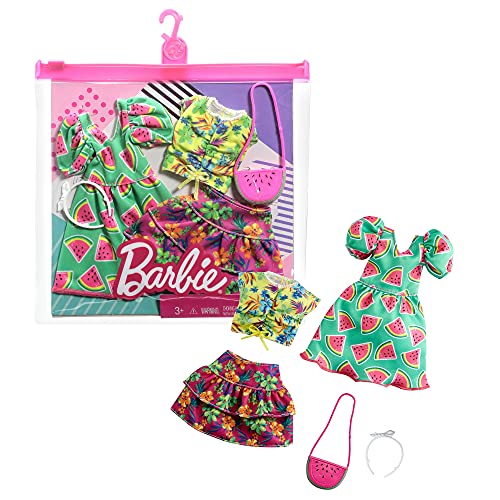 CDU Barbie Pack 2 Looks de Moda: Ropa y Accesorios de muñeca con Motivo de Fresas y Tropical (Mattel GRC85)