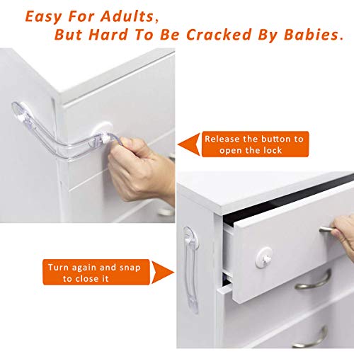 Cerraduras de Seguridad para Niños,8 Piezas Transparente Bloqueo de Seguridad Adhesivo 3M Protector Cajones Bebe para Armarios Cocinas Puertas Ventanas Nevera
